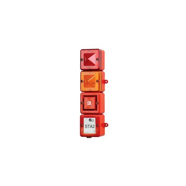 STA2DC024AA0A1R-LRLA E2S STA2DC024AA0A1R-LRLA LED Alarm Tower STA2DCR 24vDC [red] with SONF1 + RED & AMBER LED Elements